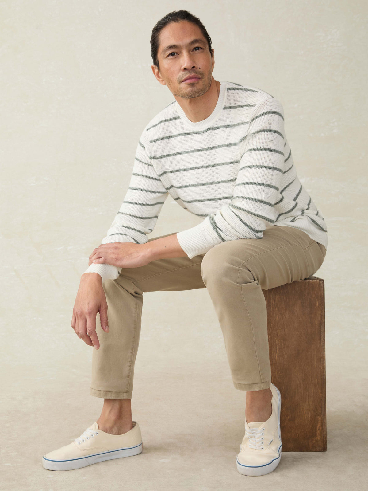 Sunwashed Crewneck Sweater - White Sage Stripe