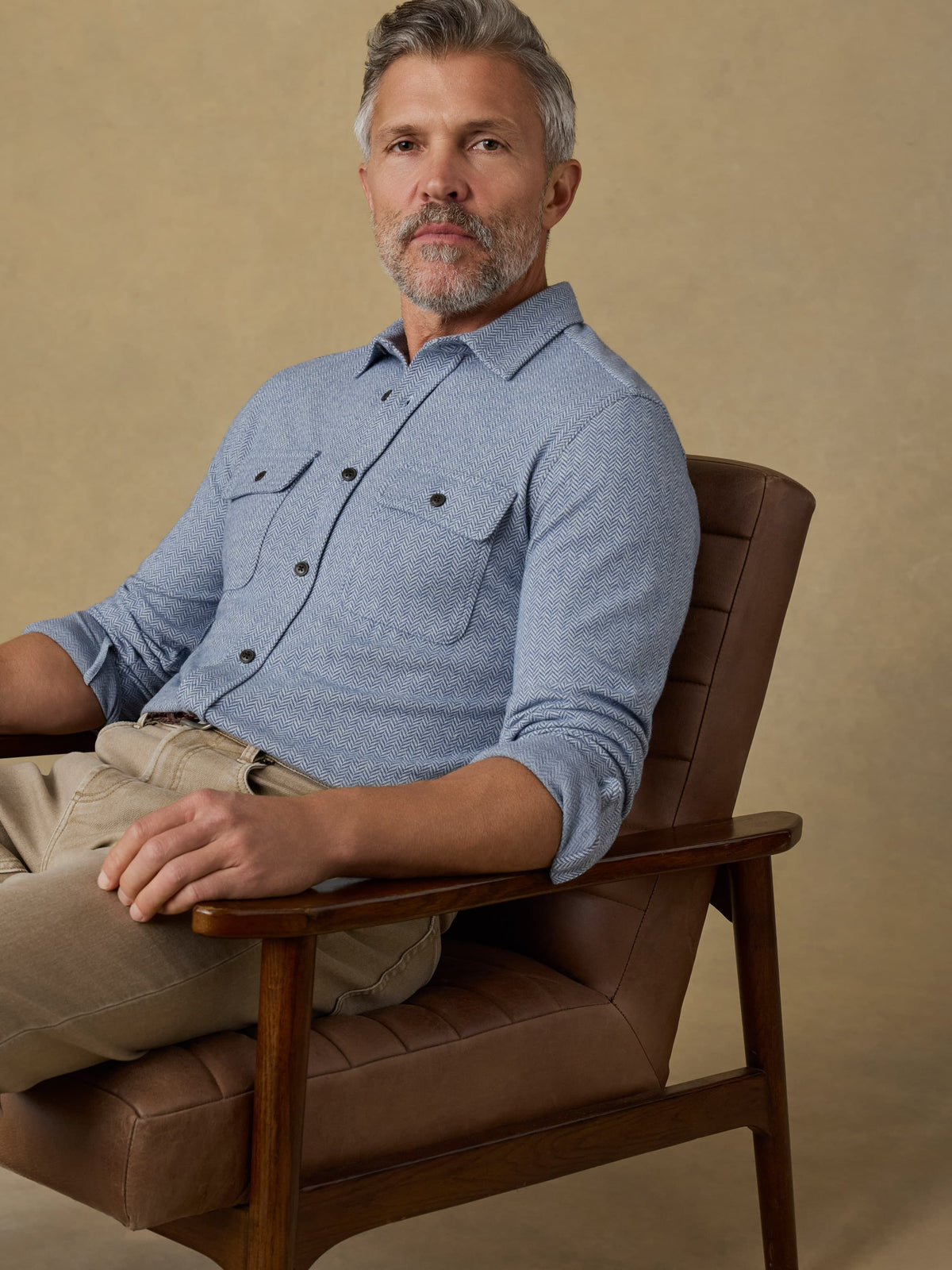 Legend Sweater Shirt - Dusty Blue Herringbone