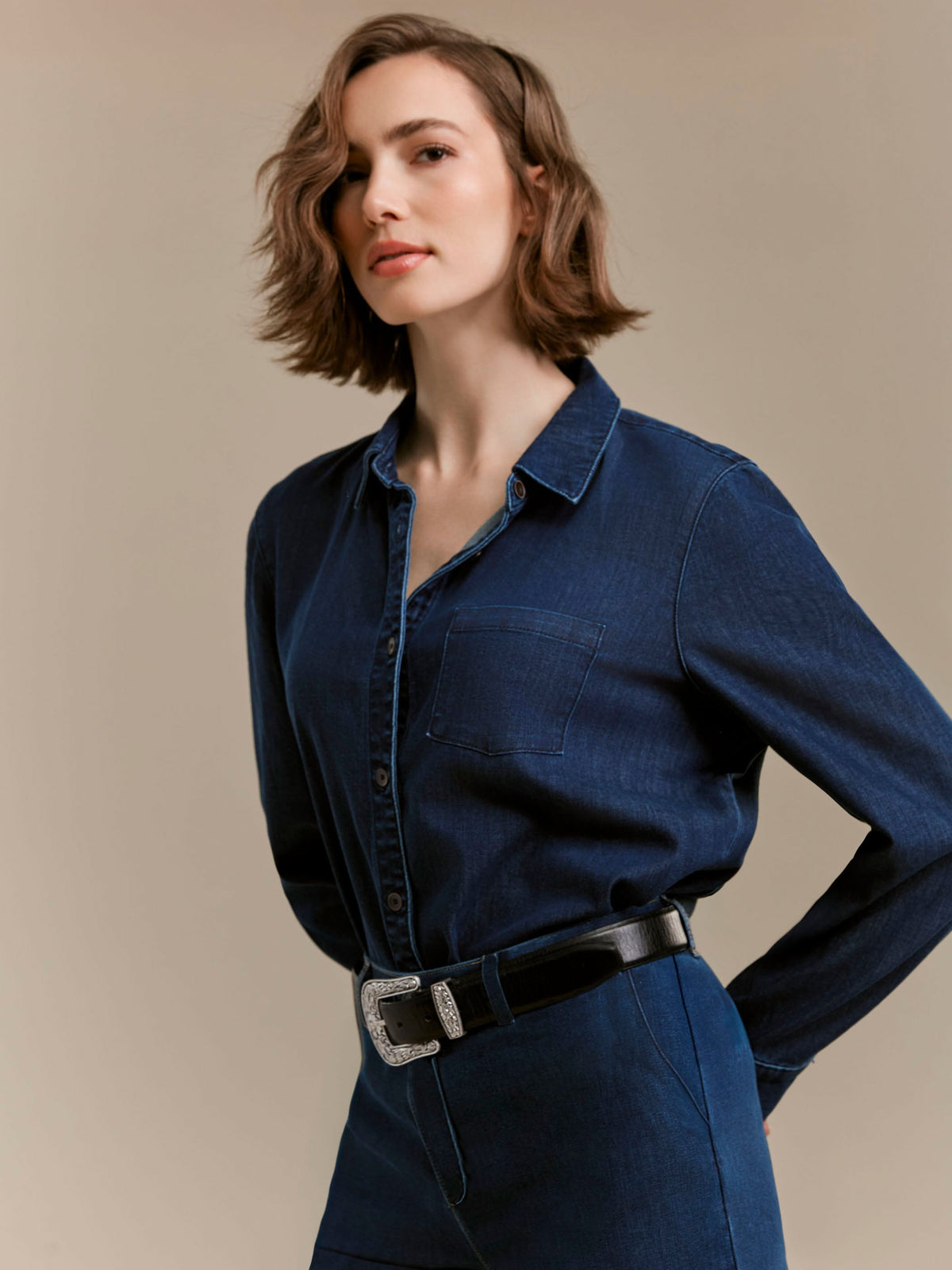 Tencel Button-Front Shirt - Indigo