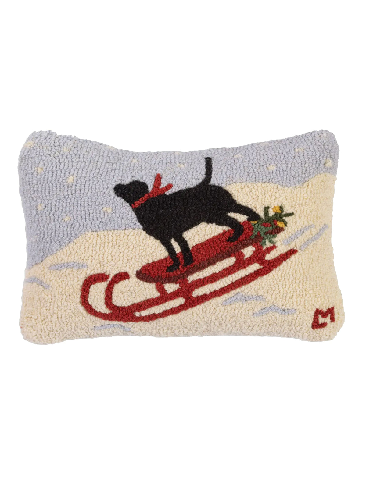 Sledding Lab Hooked Wool Pillow