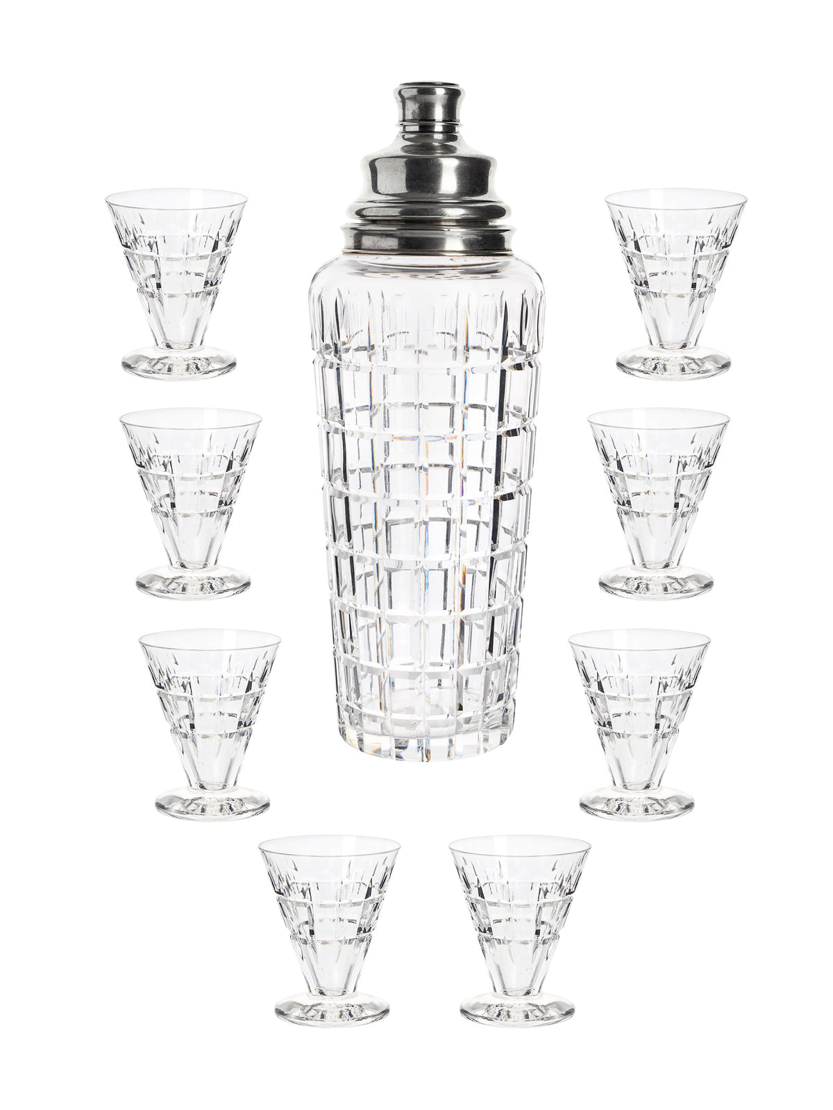 Vintage Art Deco Hawks Vernay Sterling Top Cut Crystal Cocktail Shaker Set