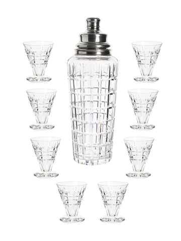 Vintage Art Deco Hawks Vernay Sterling Top Cut Crystal Cocktail Shaker Set
