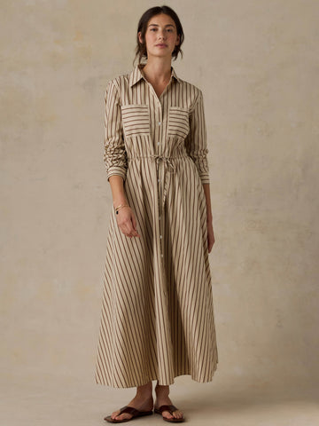 Coastal Poplin Catalina Dress - Drift Sand Stripe