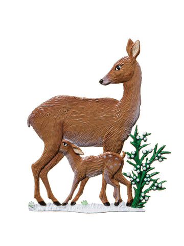 Wilhelm Schweizer Pewter Fawn Feeding Time in Winter
