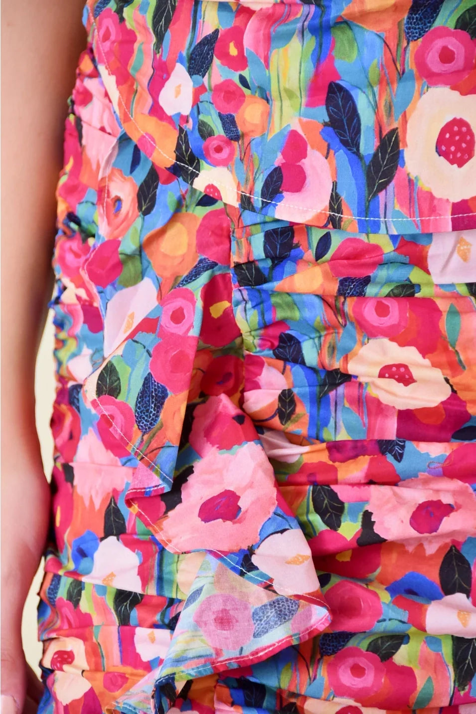 FLORAL PRINT RUFFLED RUCHED MINI SKIRT