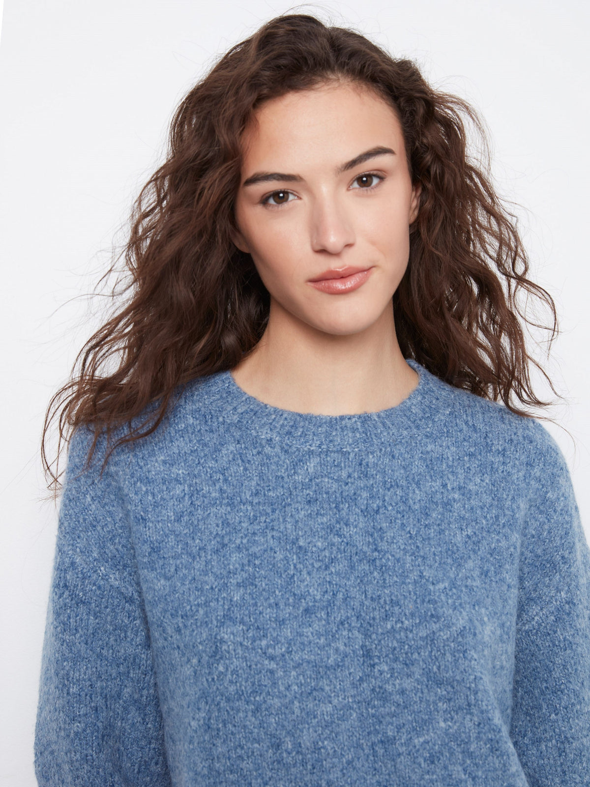 Balloon Elbow Sleeve Knit Sweater - Heather Denim