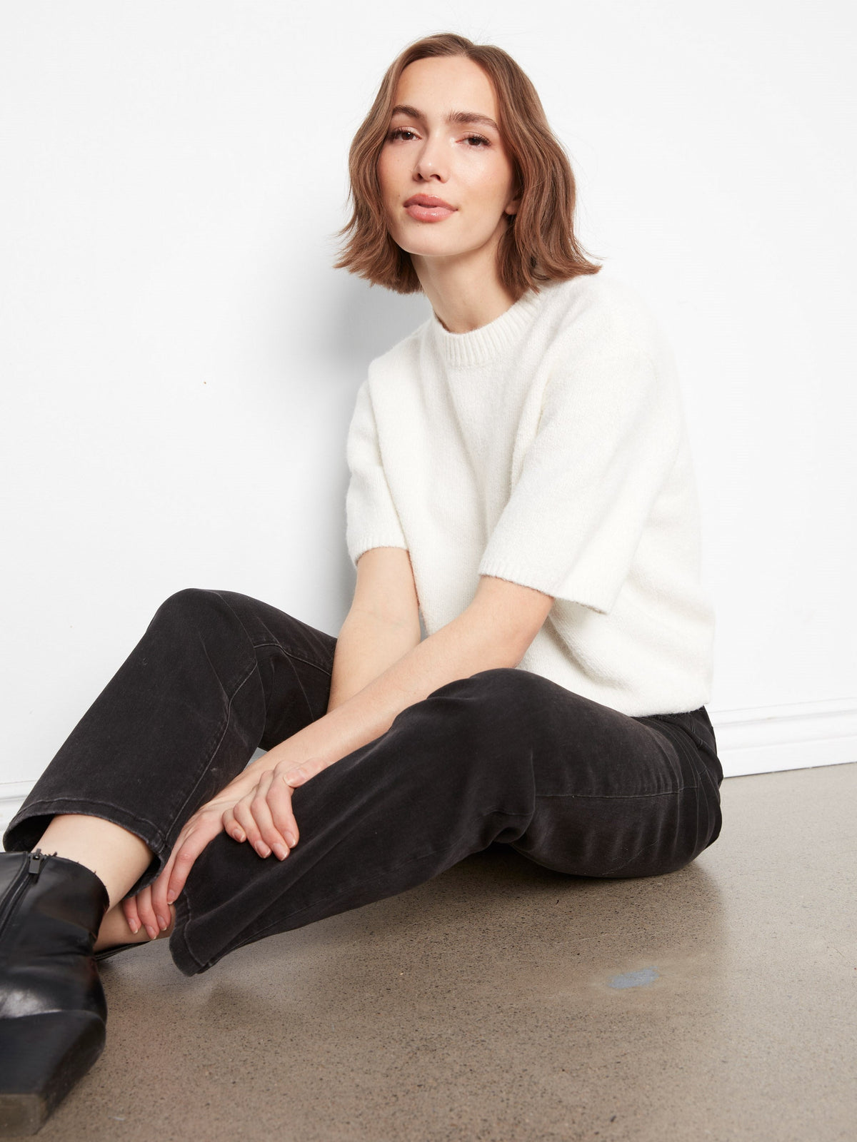 Balloon Elbow Sleeve Knit Sweater - Ecru