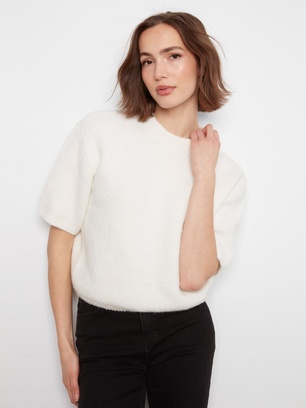 Balloon Elbow Sleeve Knit Sweater - Ecru