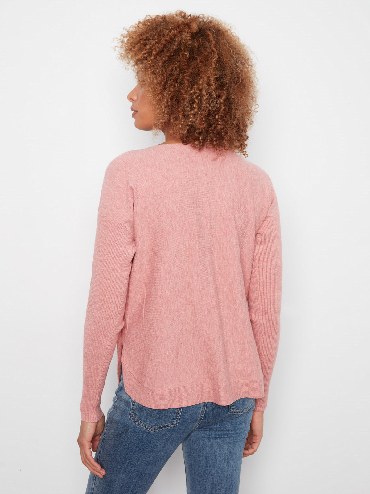 Boat Neck Sweater With Side Buttons - Heather Carnation