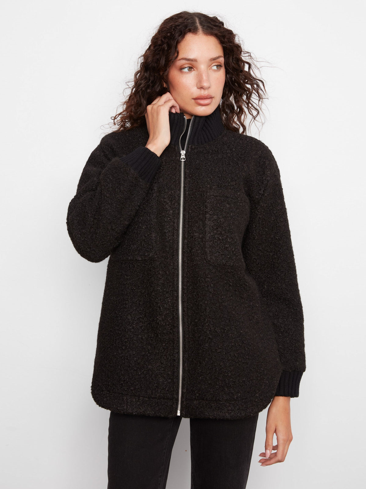 Bouclé Zip-Up Jacket - Black