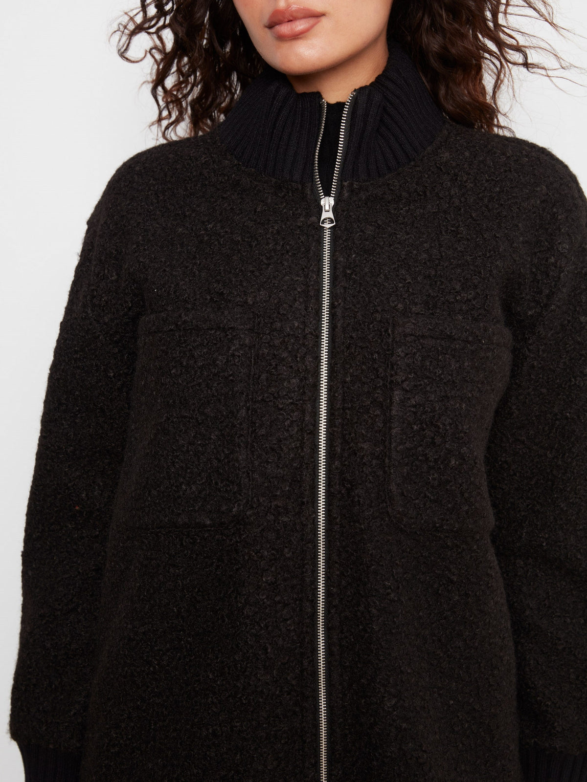 Bouclé Zip-Up Jacket - Black