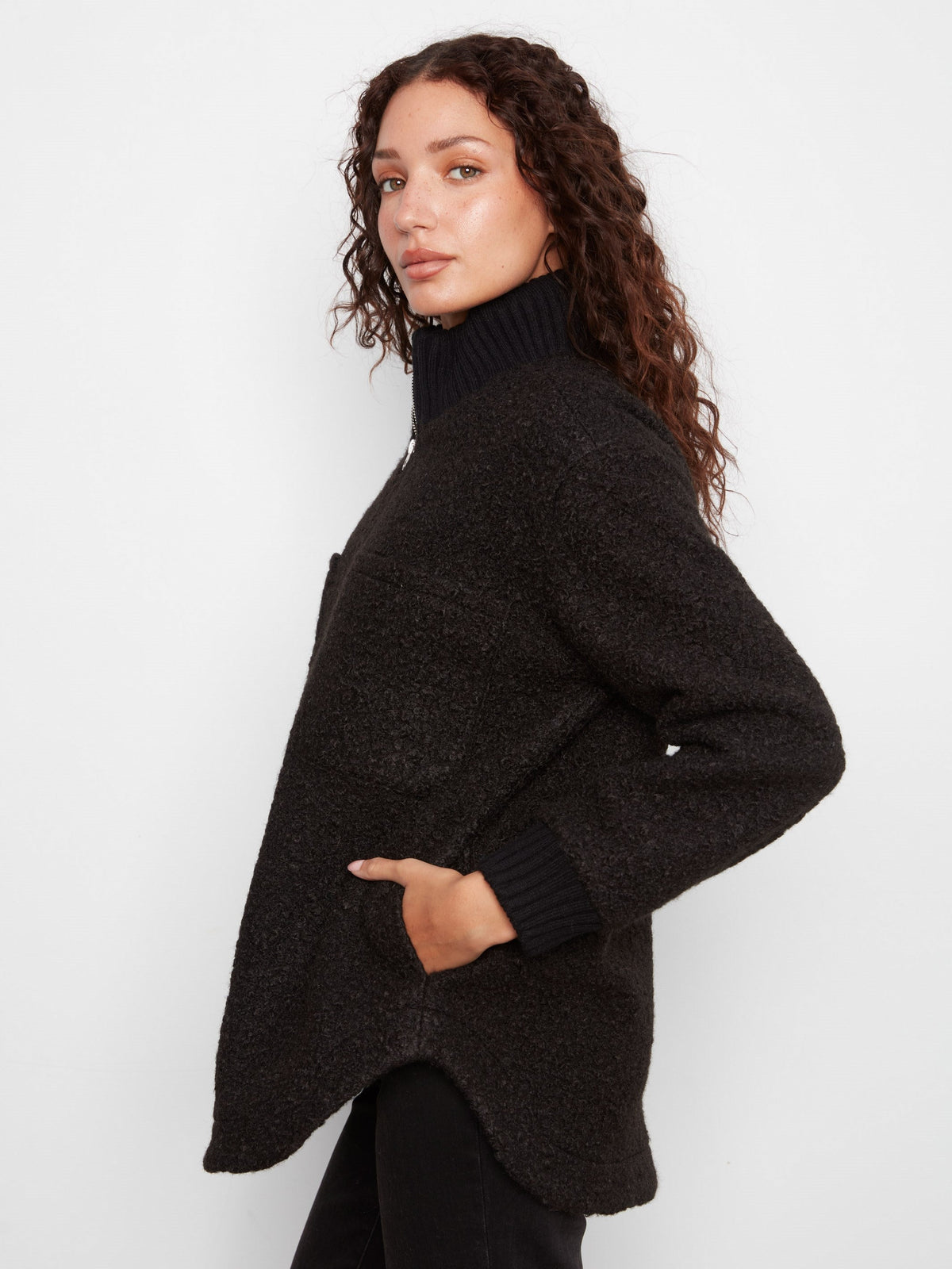 Bouclé Zip-Up Jacket - Black