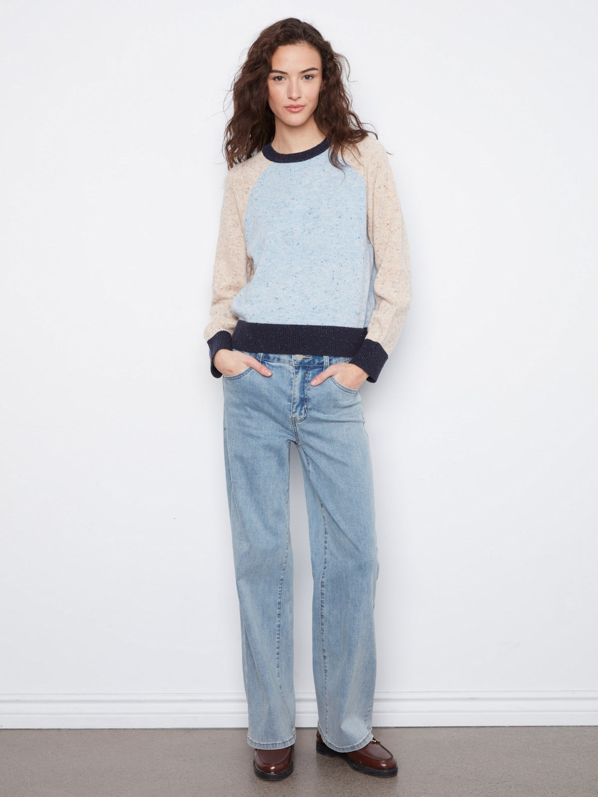 Color Block Knit Sweater - Iris