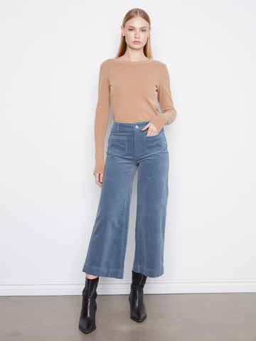 Cropped Patch Pocket Wide Leg Corduroy Pants - Storm