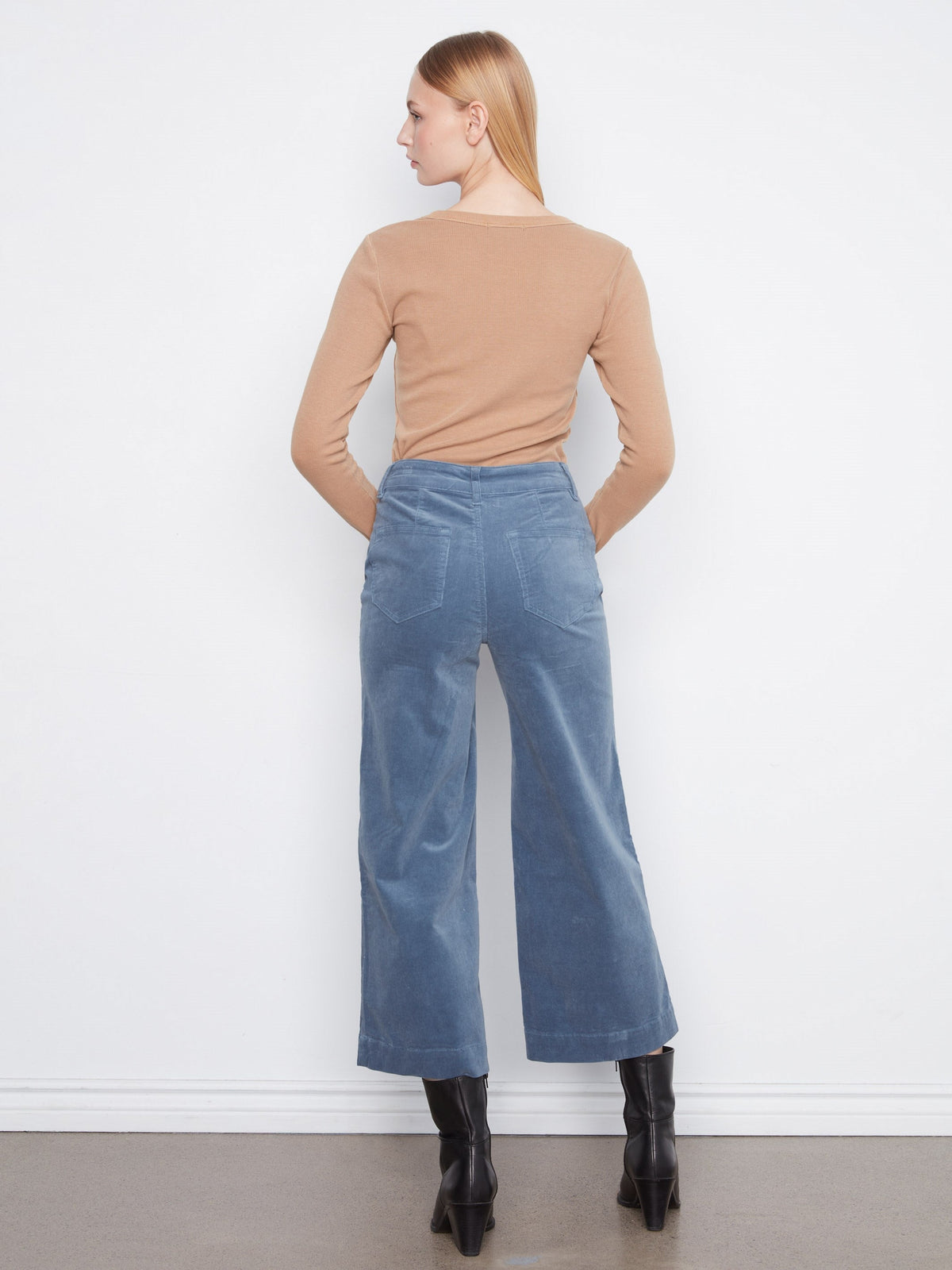 Cropped Patch Pocket Wide Leg Corduroy Pants - Storm