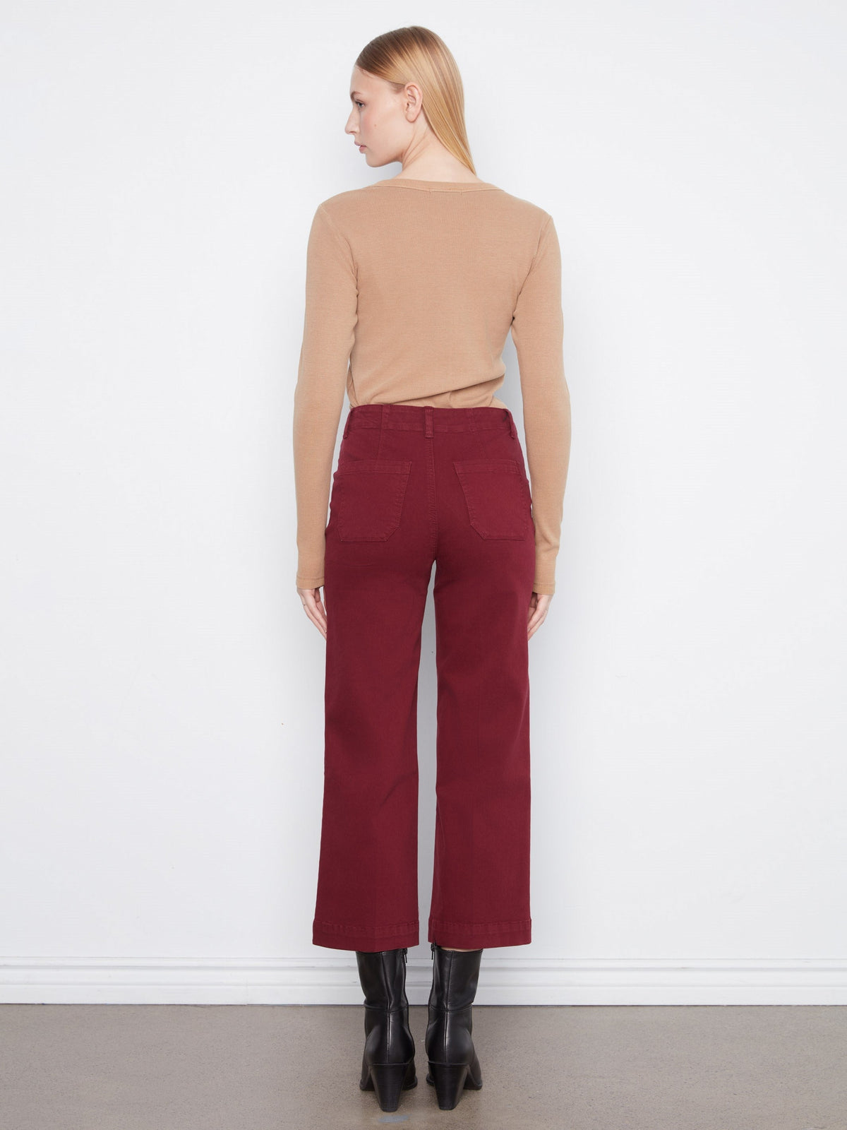 Cropped Wide Leg Stretch Twill Pants - Merlot