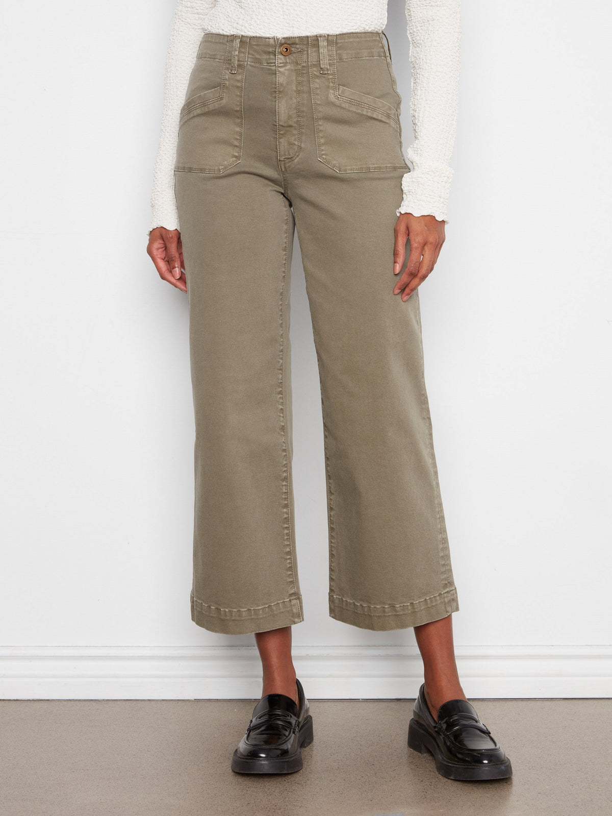 Cropped Wide Leg Stretch Twill Pants - Verveine