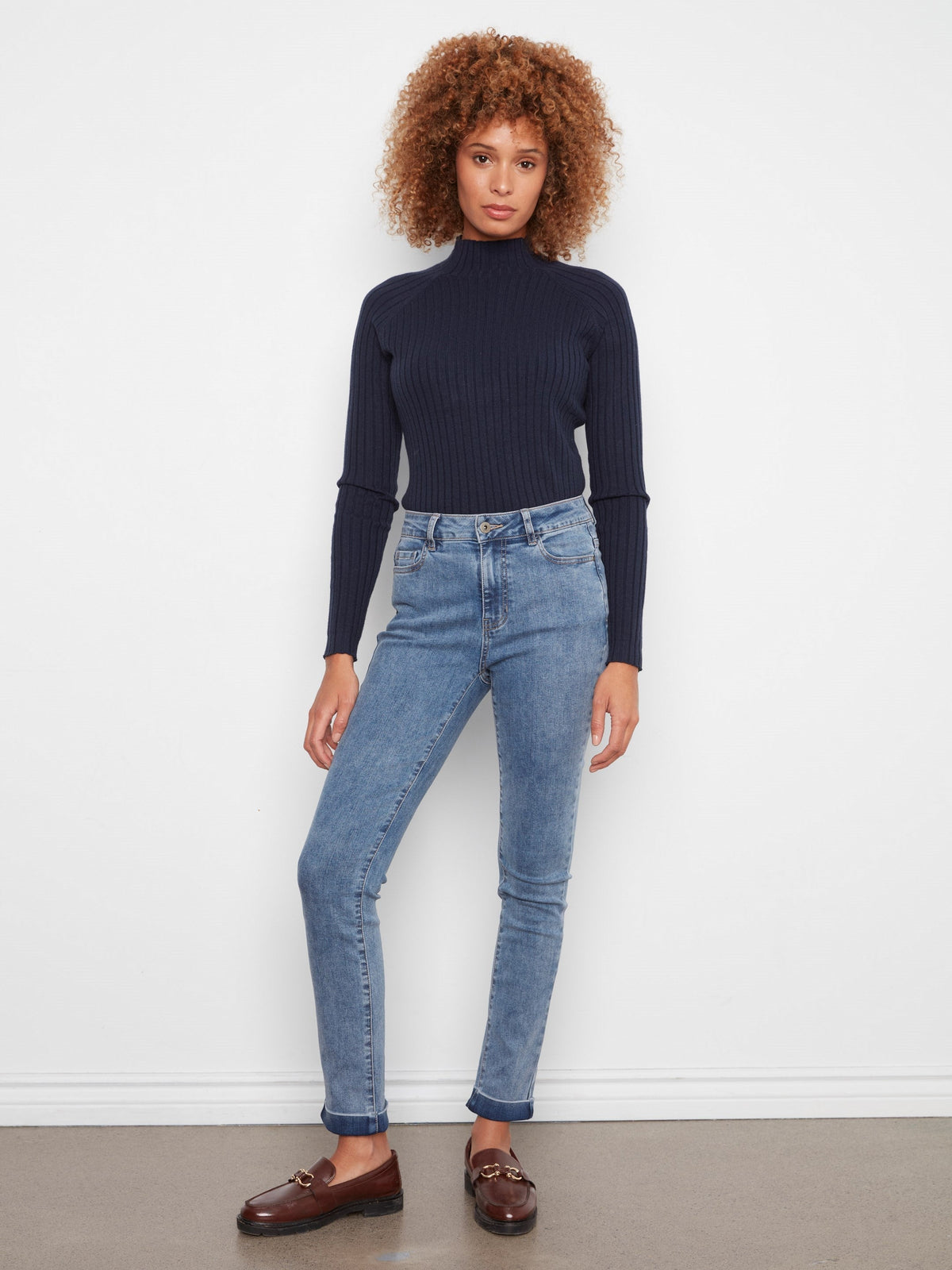 Cuffed Hem Jeans - Medium Blue