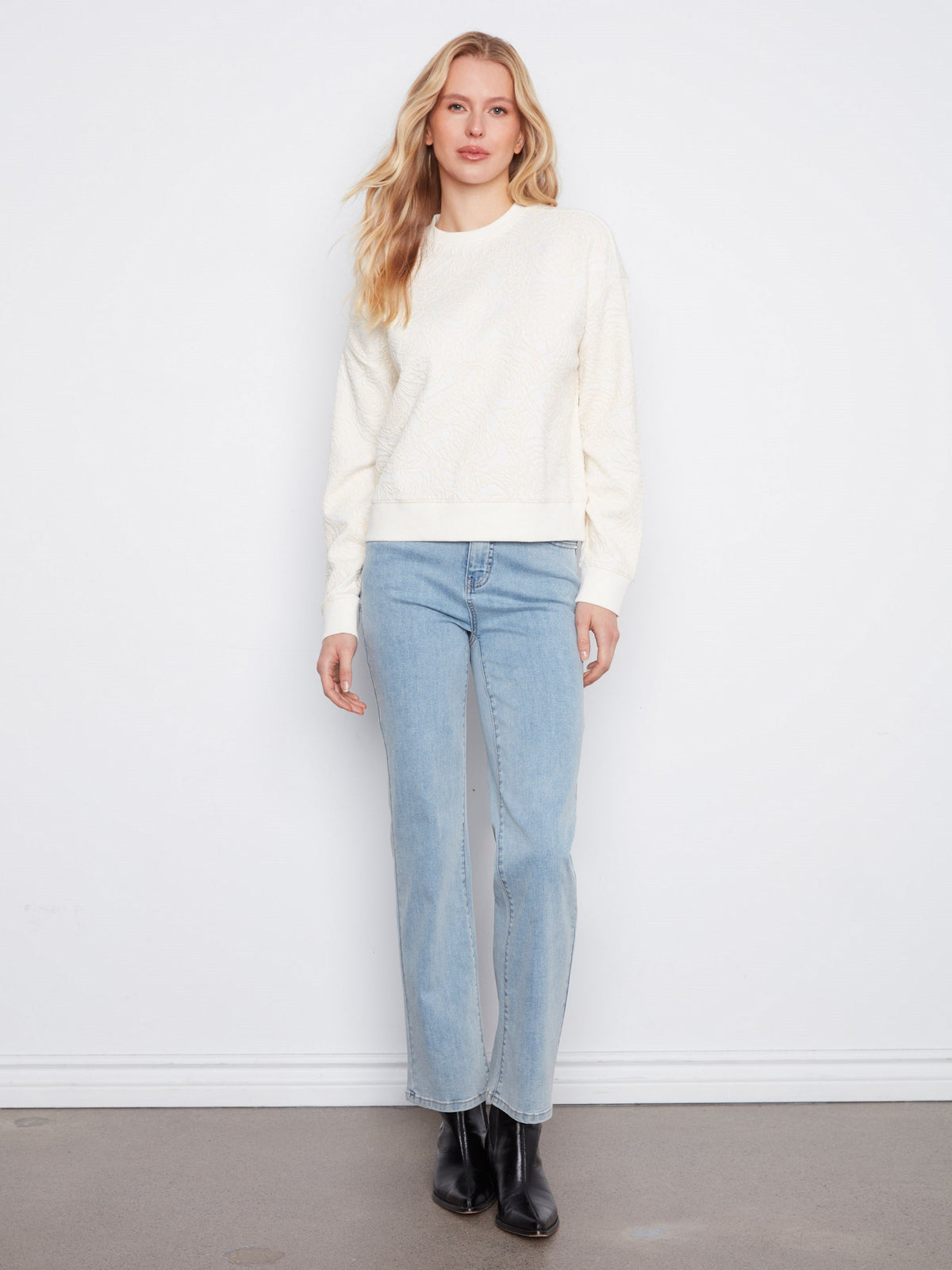 Floral Crew Neck Sweatshirt - Buttercream