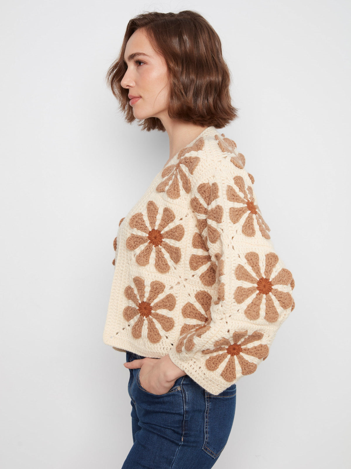 Floral Crochet Cardigan - Ecru