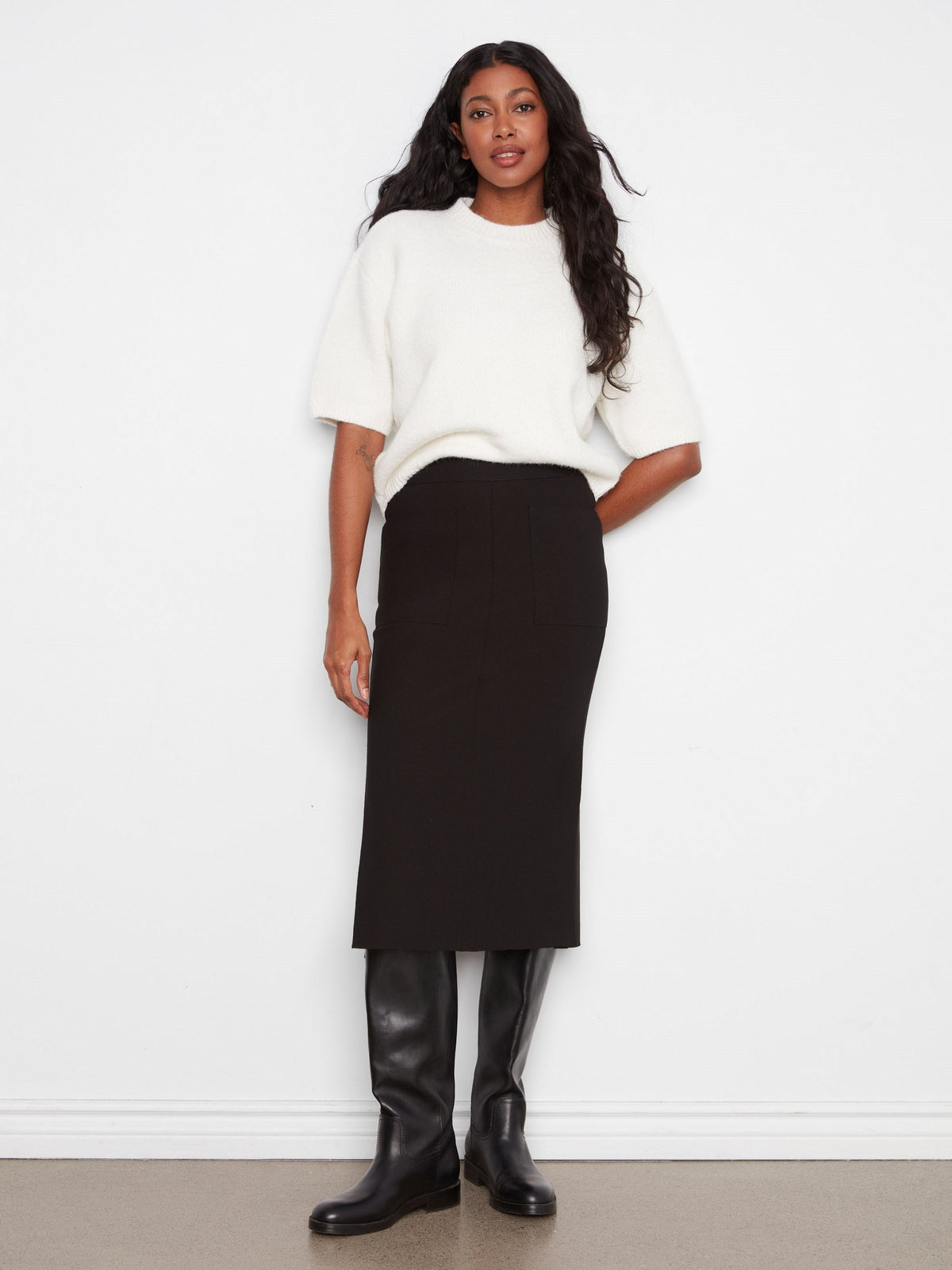 Crepe Skirt With Patch Pockets - Black
