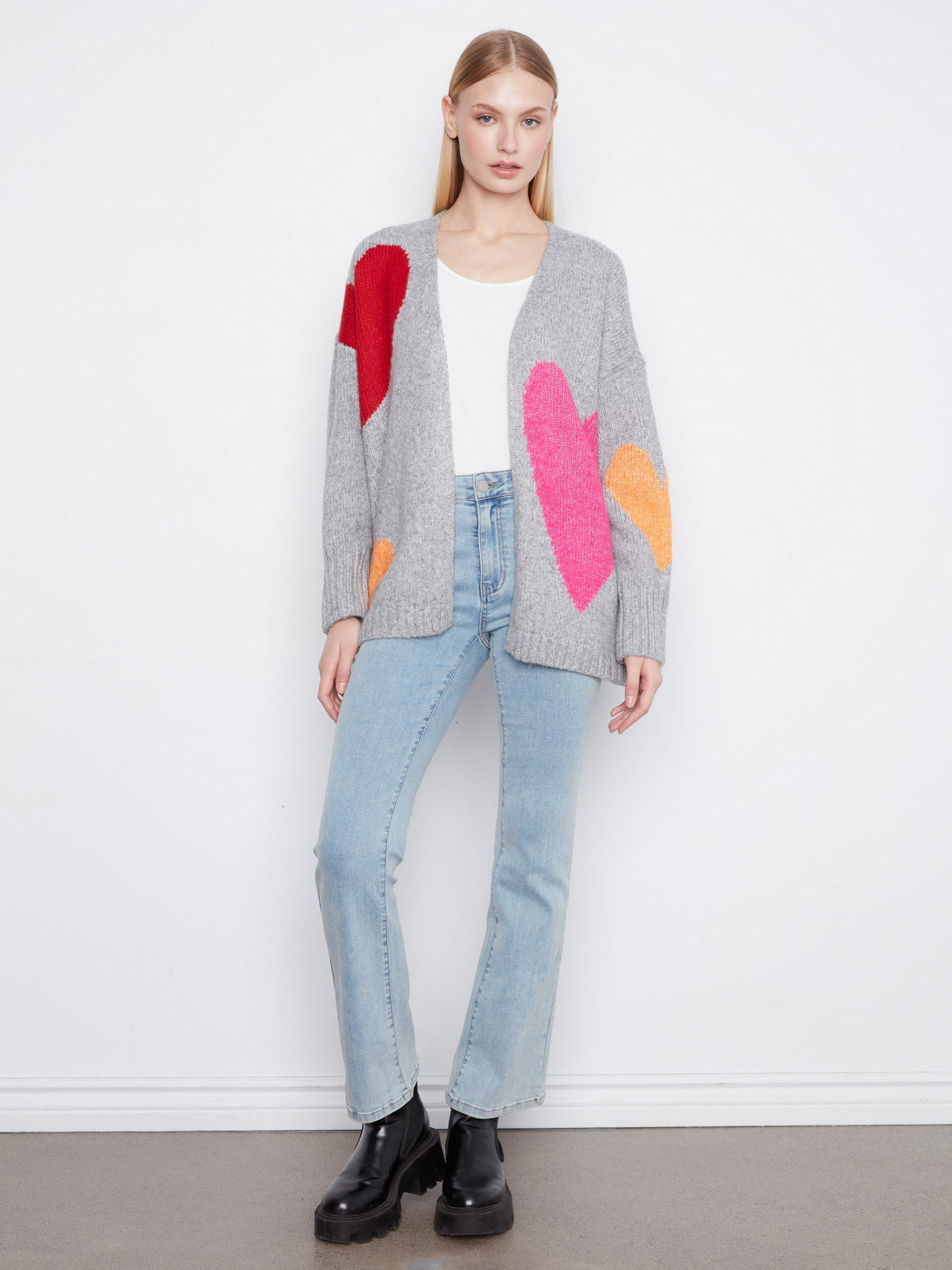 Heart Open Front Cardigan - Heather Grey