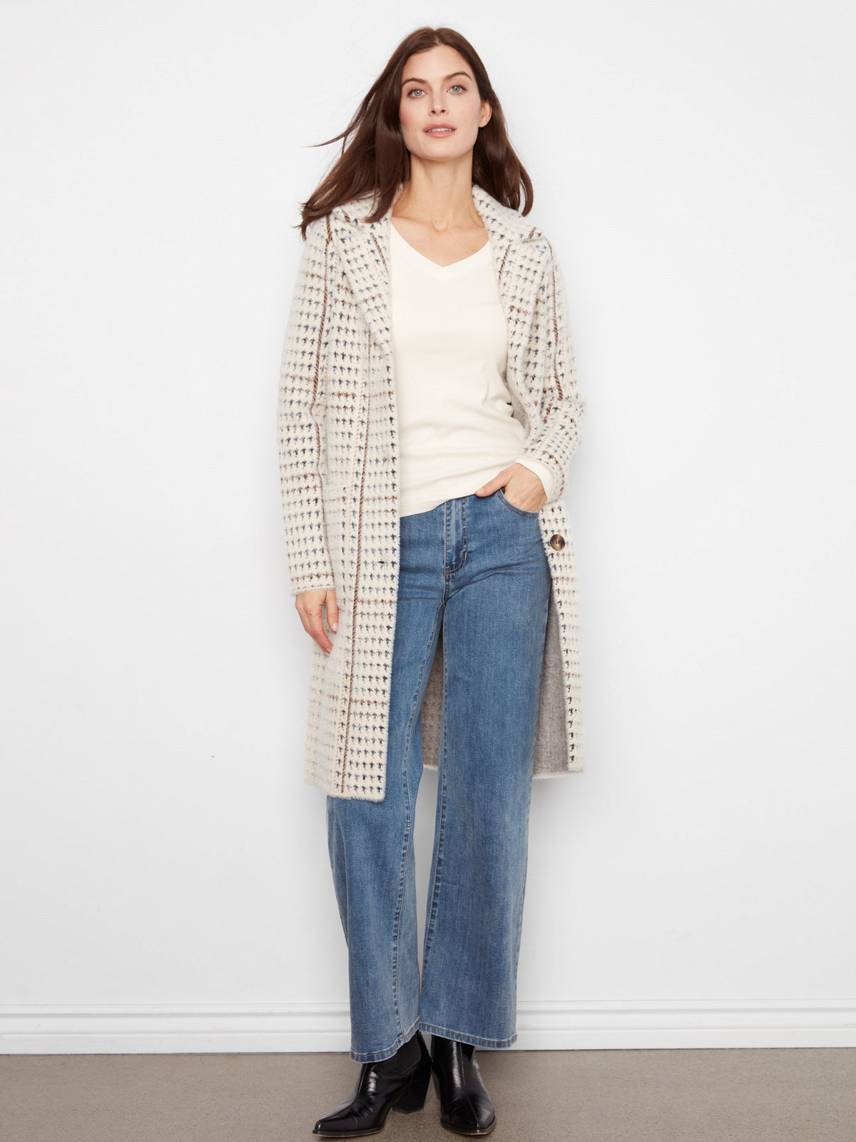 Long Plaid Knit Coatigan - Aberdeen