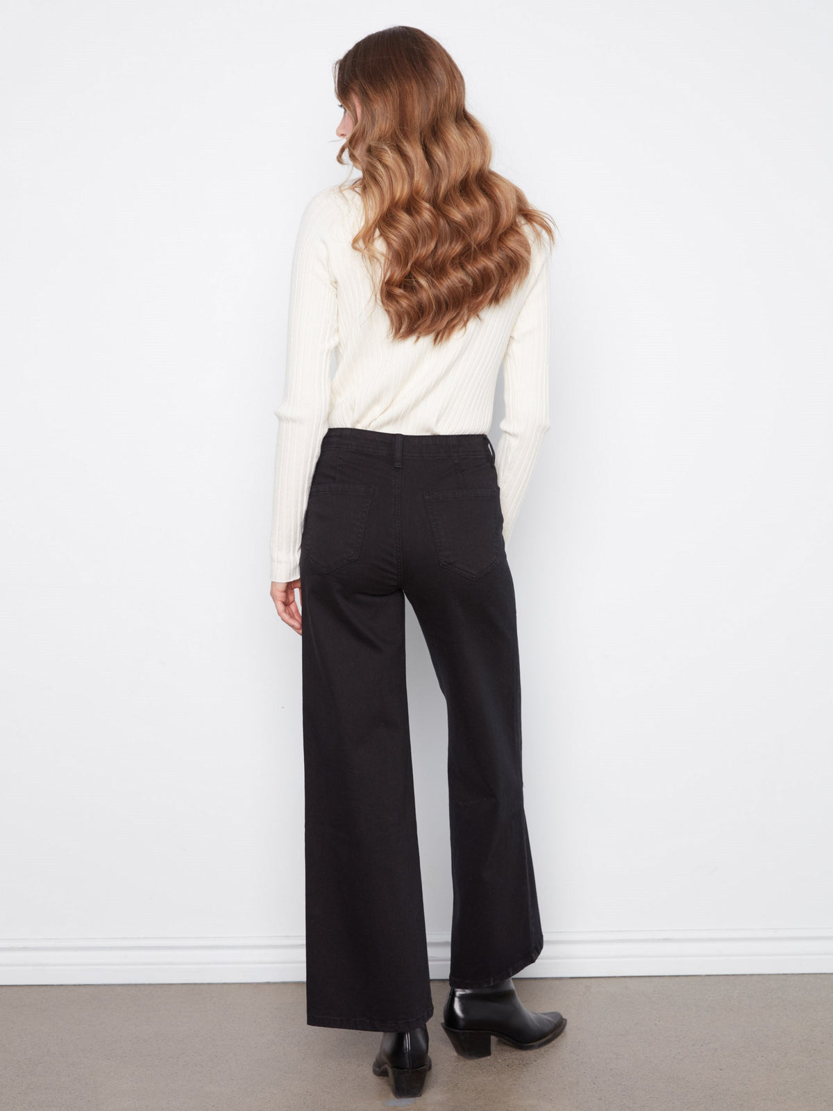 Patch Pocket Wide Leg Twill Pants - Black