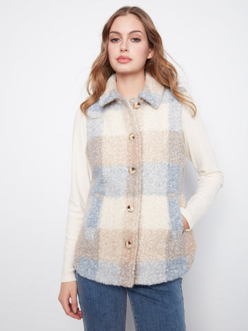 Plaid Bouclé Knit Vest - Celestial