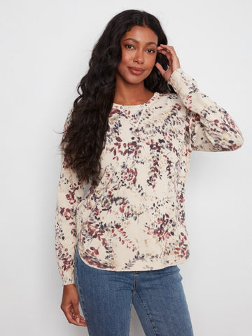 Printed Cotton Crew Neck Sweater - Poetry