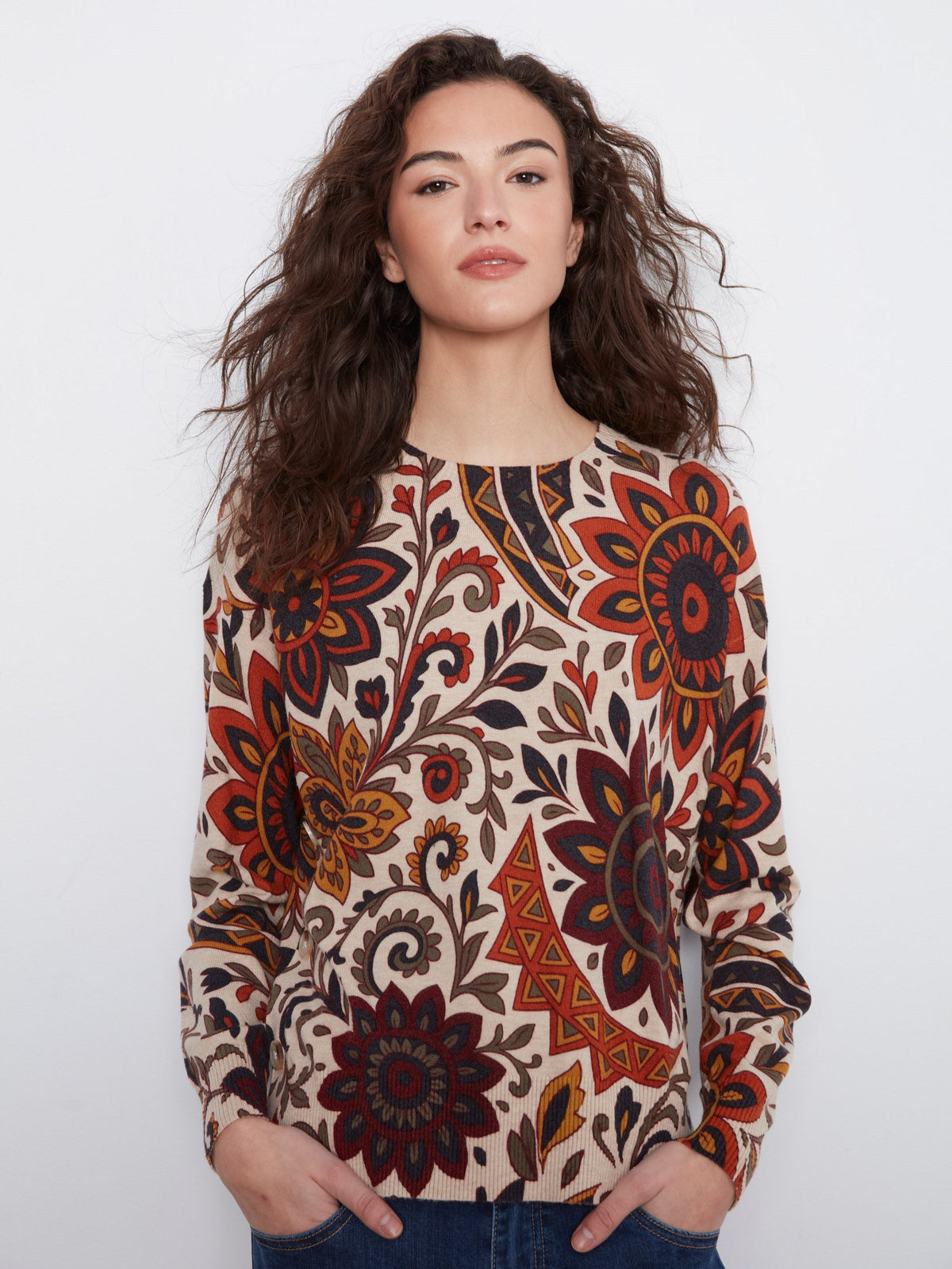Printed Sweater With Side Buttons - Rio