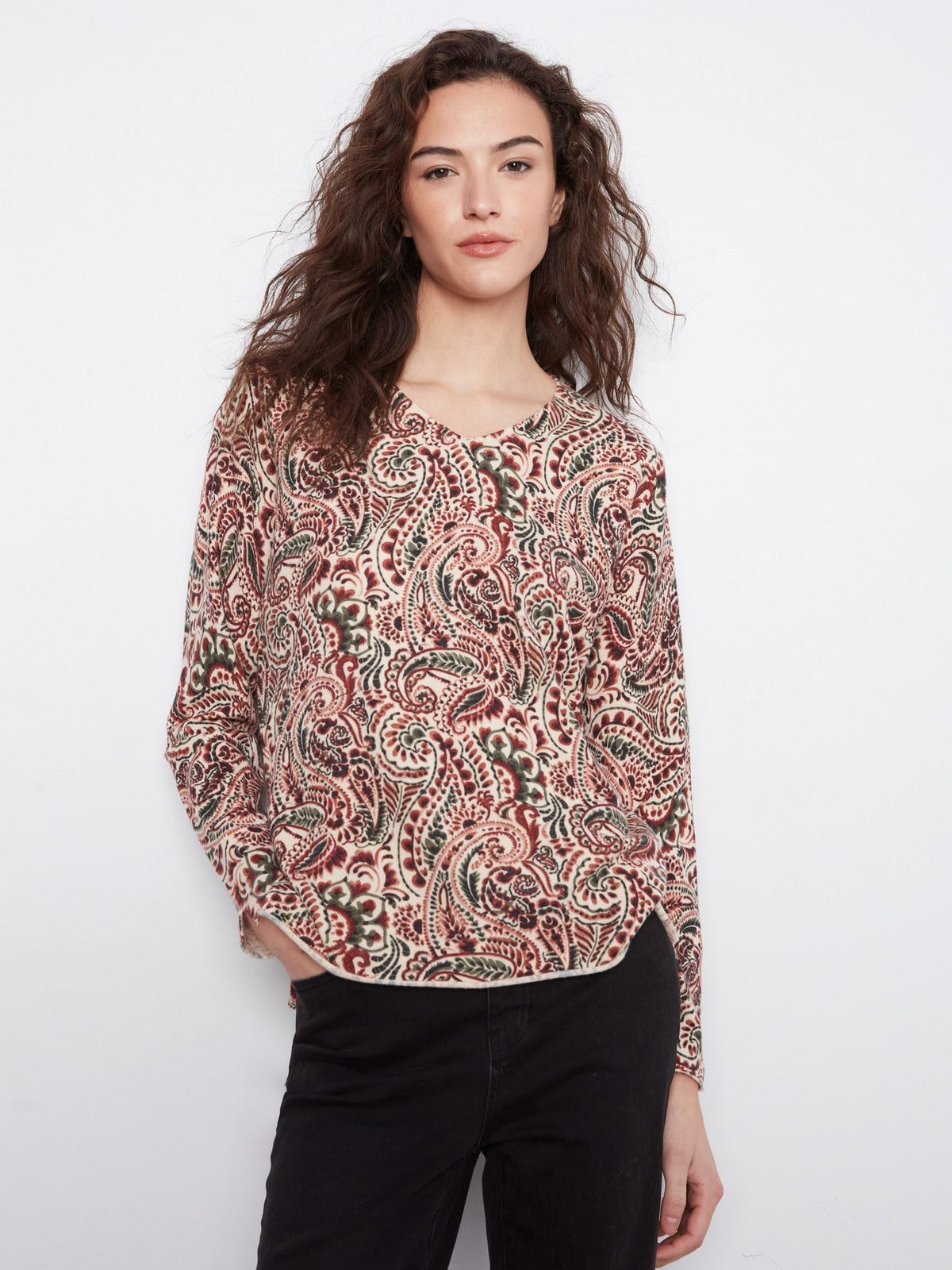 Printed V-Neck Sweater - Fernelle