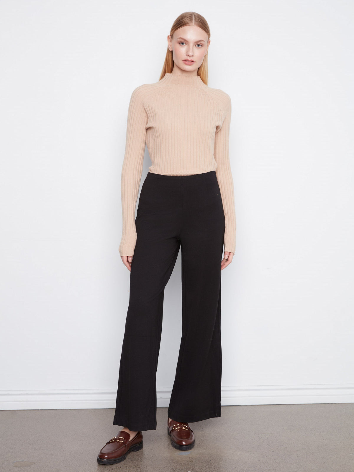 Pull-On Ponte Wide Leg Pants - Black