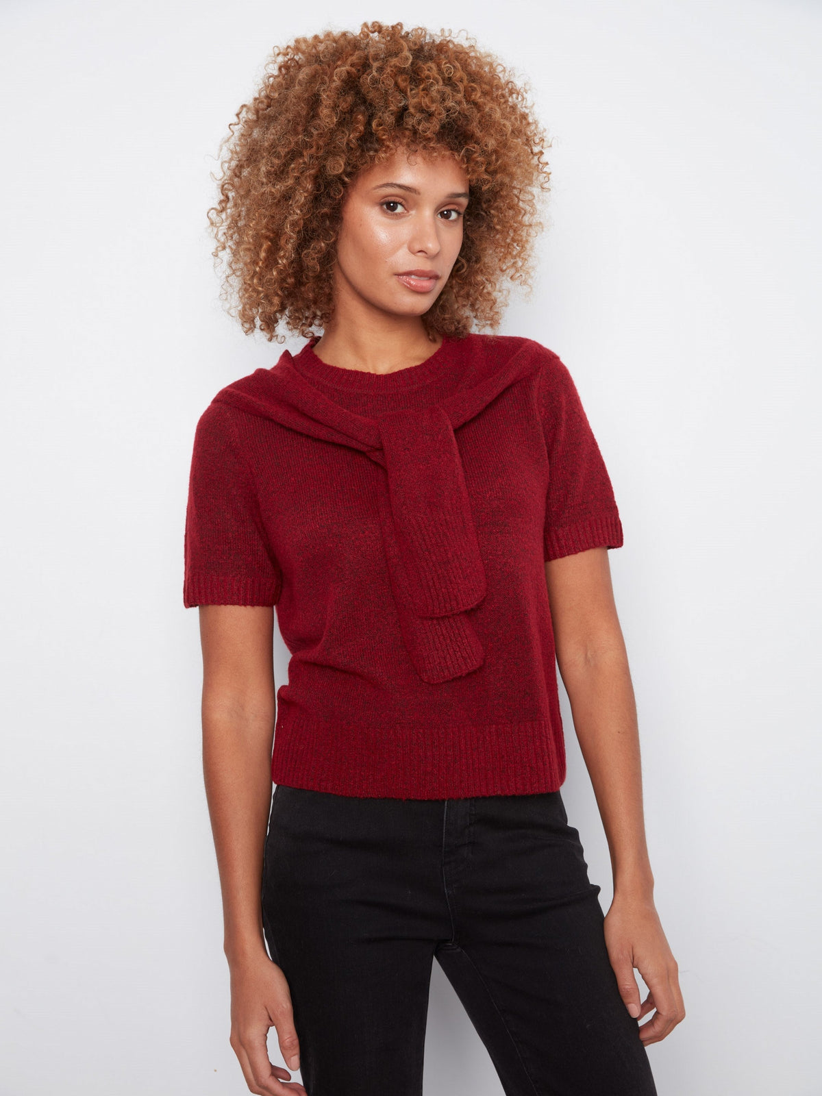 Short Sleeve Sweater With Sleeve Detail - Equestrian