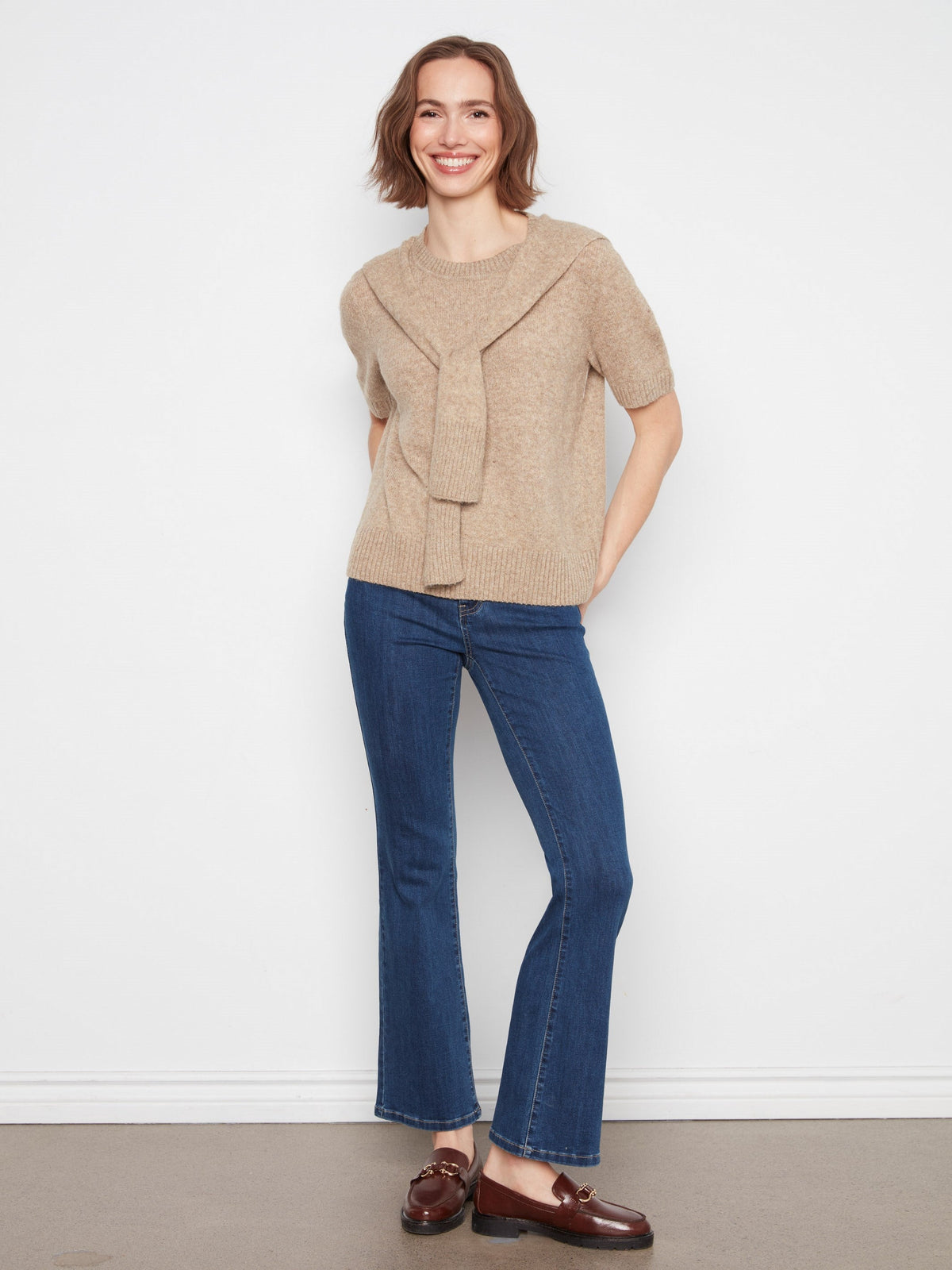 Short Sleeve Sweater With Sleeve Detail - Truffle