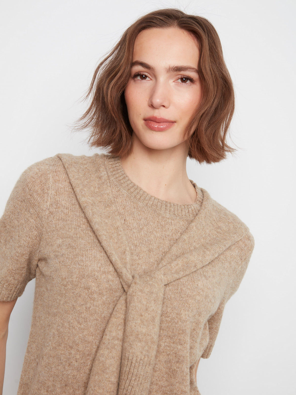 Short Sleeve Sweater With Sleeve Detail - Truffle