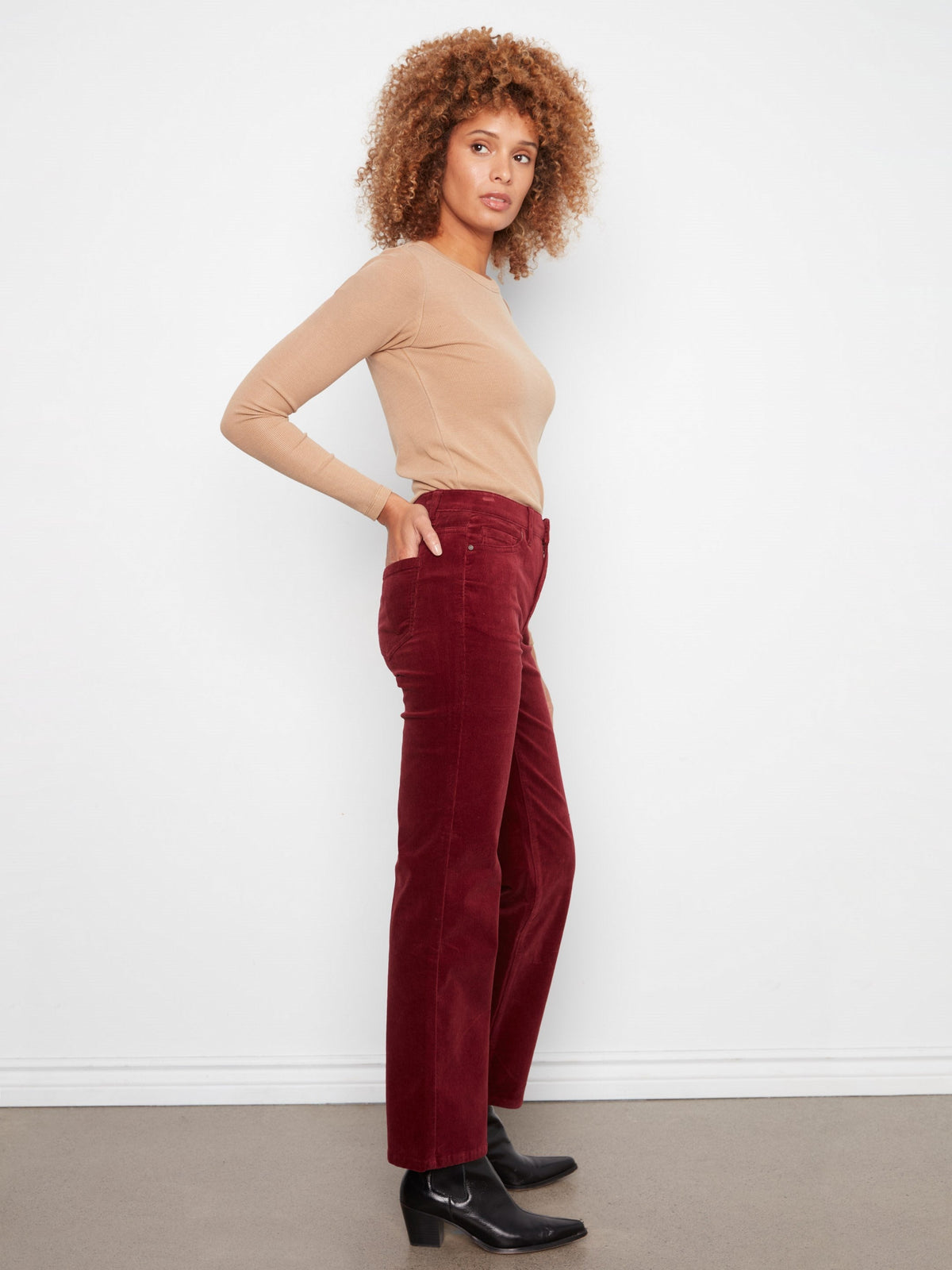 Straight Leg Corduroy Pants - Merlot
