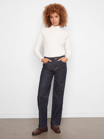 Straight Leg Jeans With Scalloped Side Seams - Deep Blue