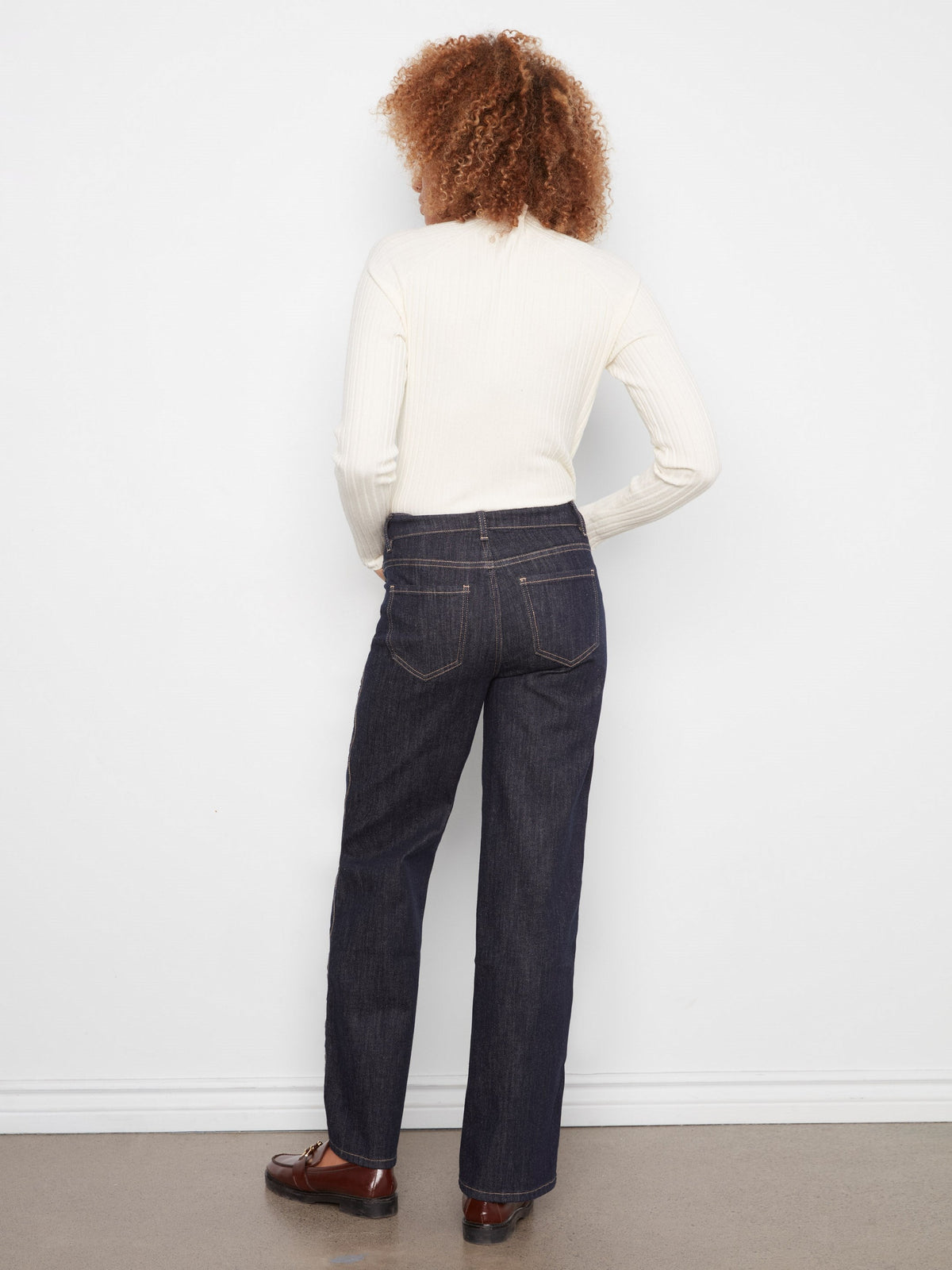 Straight Leg Jeans With Scalloped Side Seams - Deep Blue