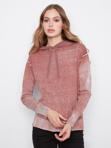 Vintage Effect Cotton Hoodie Sweater - Rosewood