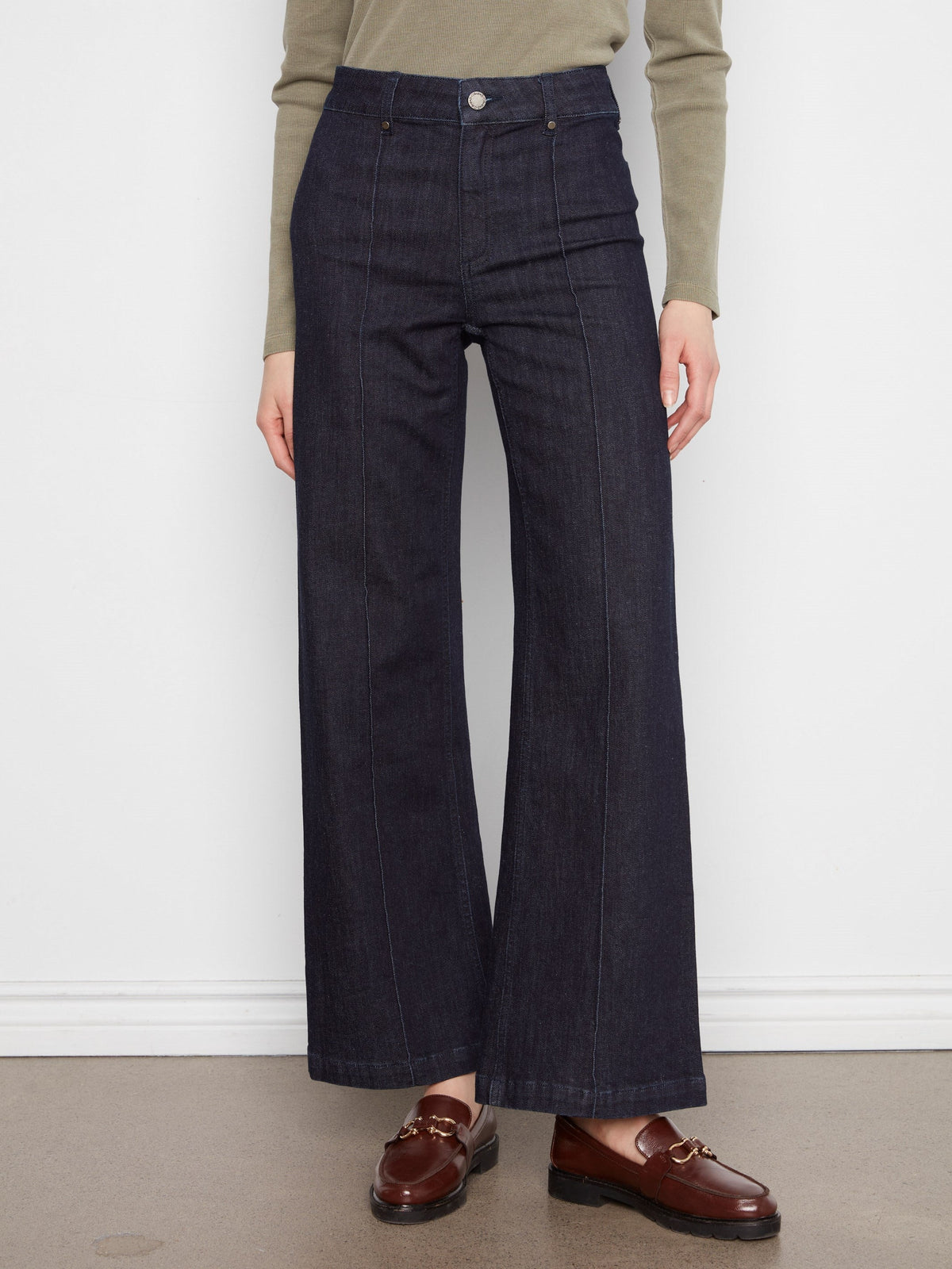 Wide Leg Jeans With Front Seam Detail - Midnight