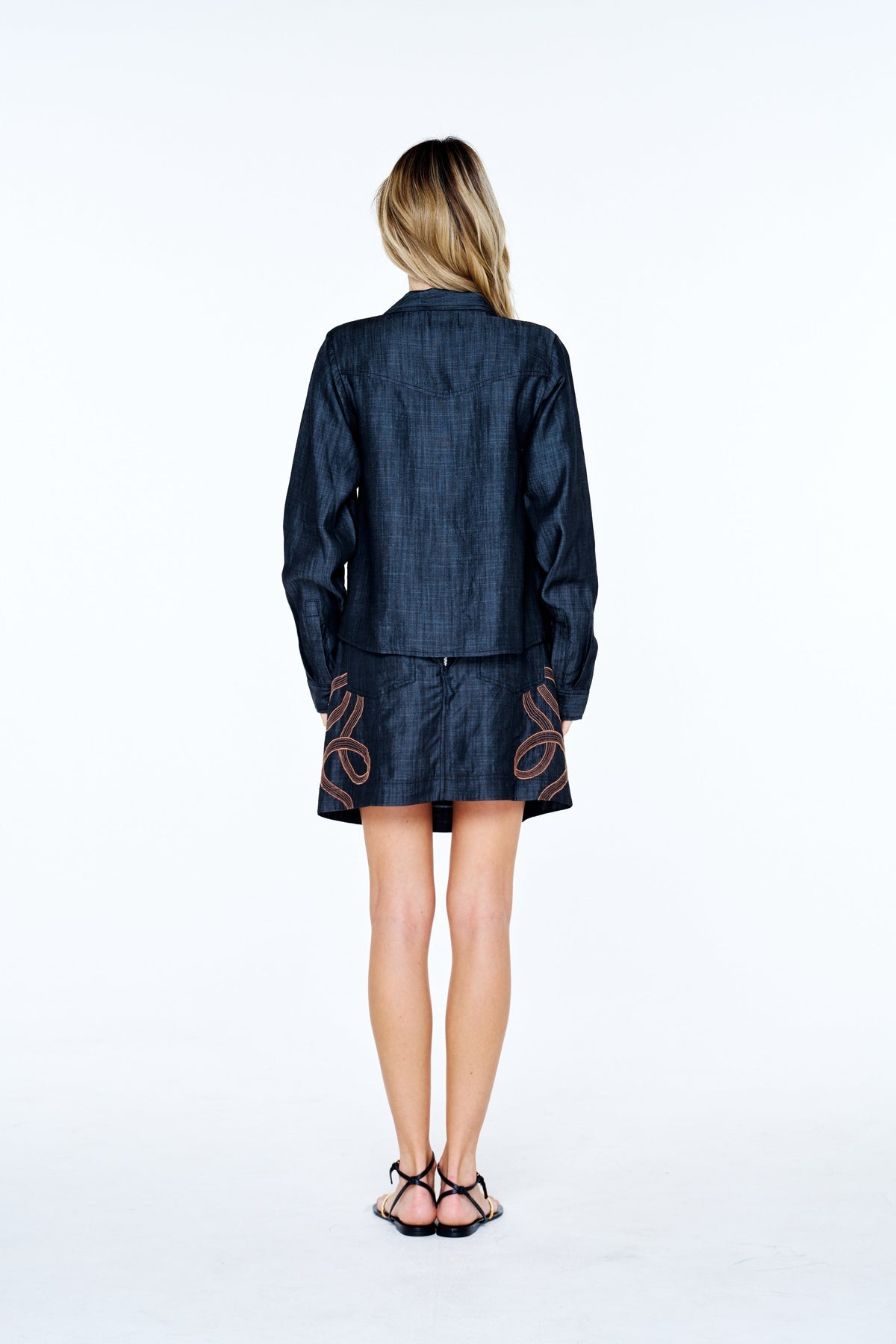 MYA EMBROIDERED DENIM MINI SKIRT