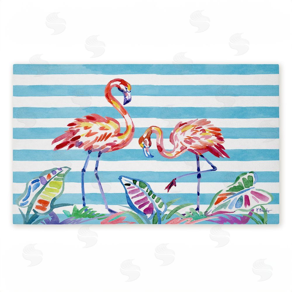 Paul Brent | Brushstroke Flamingos on Stripes Non-Woven Door Mat