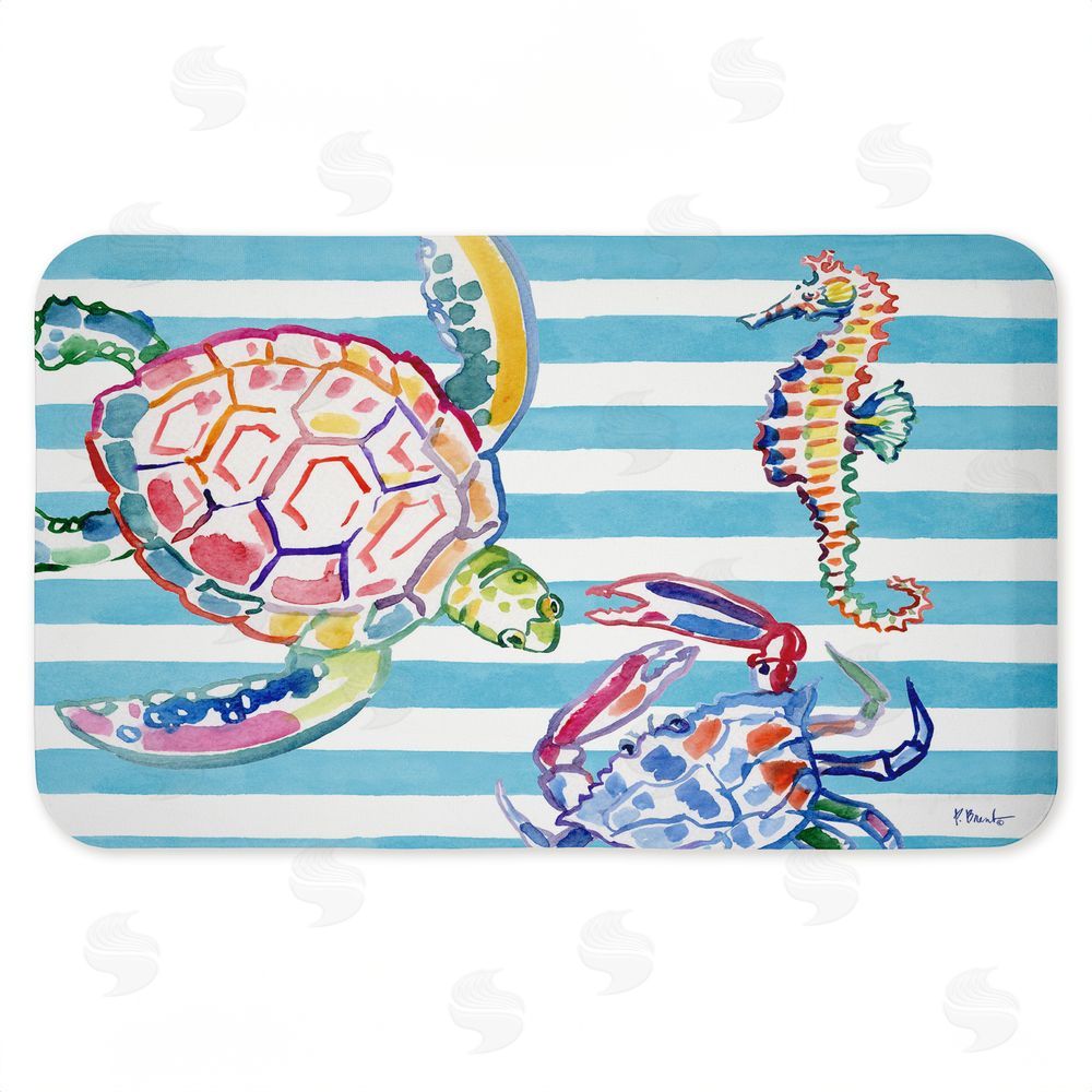 Paul Brent | Brushstroke Sea Life on Stripes Anti-Fatigue Mat