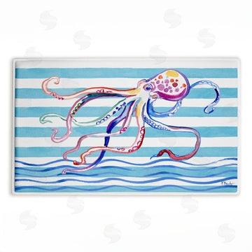 Paul Brent | Brushstroke Octopus on Stripes Plush Bath Mat
