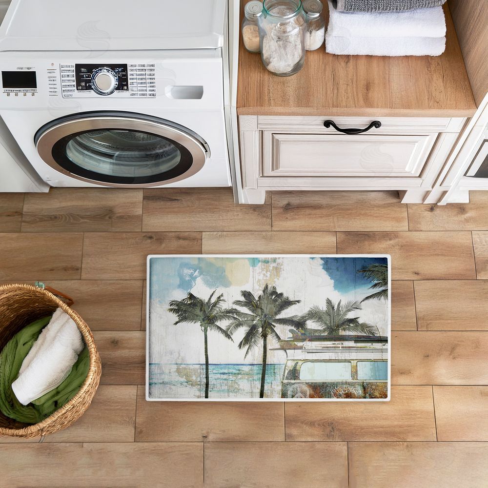 Sasha | Retro Van Summer Beach View Plush Bath Mat