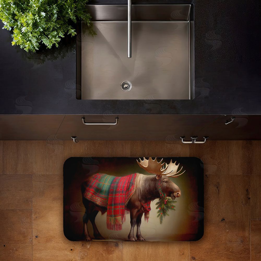 Sasha | Festive Moose with Plaid & Fir Anti-Fatigue Mat
