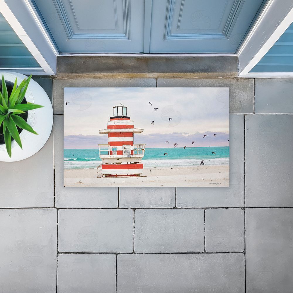 Seven Trees Design | Birds Surrounding Beach Hut Non-Woven Door Mat