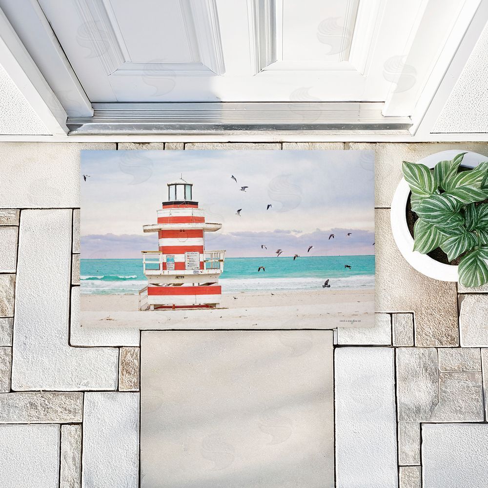 Seven Trees Design | Birds Surrounding Beach Hut Non-Woven Door Mat