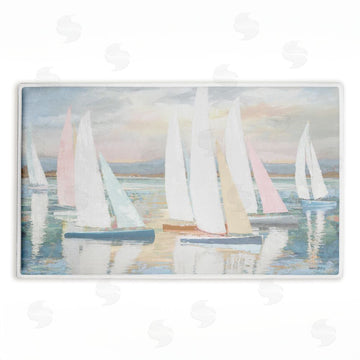 Amber Sterling | Pastel Calm Sailboats Plush Bath Mat